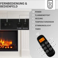 BALDERIA Elektrokamin Leandros - Standkamin mit Heizung 2000 W, weiss Discount