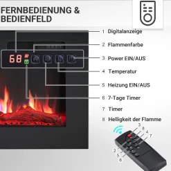 Elektrokamin  Leif 50 - Stand, Wand, Einbau, Heizung 1800 W ^ BALDERIA New