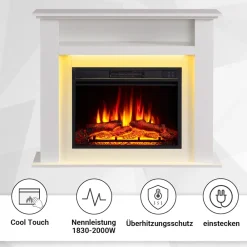 Elektrokamin Liora - Standkamin mit Heizung, weiß ^ BALDERIA New