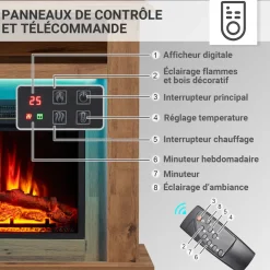 Elektrokamin Liora - Standkamin mit Heizung, dunkle Eiche ^ BALDERIA Hot
