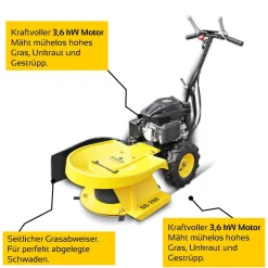 Hochgrasschneider Kreiselmäher GS-200 | mit LONCIN Motor | 4 Klingen | 580 mm Schnittbreite | Reversierstarter | Für große Rasenflächen | Rasenmäher Radantrieb Benzin Perfekt für hohes Gras ^ BAMATO Clearance