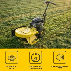 Hochgrasschneider Kreiselmäher GS-200 | mit LONCIN Motor | 4 Klingen | 580 mm Schnittbreite | Reversierstarter | Für große Rasenflächen | Rasenmäher Radantrieb Benzin Perfekt für hohes Gras ^ BAMATO Clearance