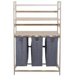 MCW Bambus Wäschesammler -P78, Wäschesortierer Wäschekorb Regal Wäscheorganizer, 3 Ablagen MVG 125x80x40cm 135L ~ grau Discount
