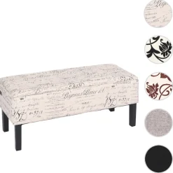 MCW Bank Sitzbank Aufbewahrungstruhe Renens Stoff/Textil 95x36x44 cm MVG-zertifiziert ~ Schriftzug creme New