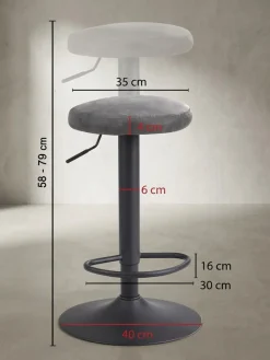 Barhocker – Grau, Wildlederoptik, höhenverstellbar, ohne Lehne, 58–79 cm, Stoff/Metall, 100kg ^ KADIMA DESIGN Hot