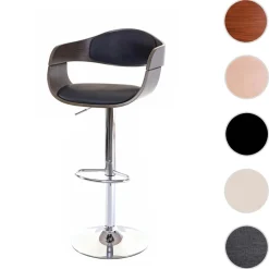 MCW Barhocker -A47, Barstuhl, Holz Bugholz Retro-Design ~ grau, Kunstleder schwarz Outlet