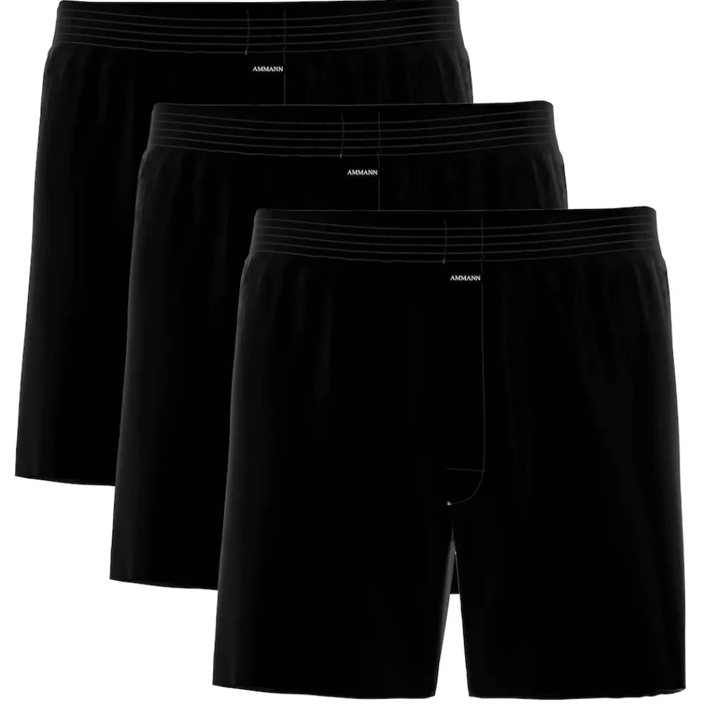 AMMANN Basic Cotton Boxer Short 3P Herren Boxershort Dunkelblau