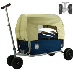 Faltbarer Bollerwagen "LiFe" + Feststellbremse + Verdeck, Blau ^ Beachtrekker Best