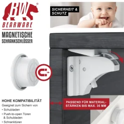 Babysicherung Schrankschloss - Schranksicherung Kindersicherung magnetisch - 10 Schlösser + 2 Magnet Schlüssel ^ BEARWARE New