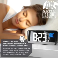 BEARWARE digitaler Wecker mit Netzteil und extra großen 2200 mAh Akku - Musikwecker Reisewecker - 13 Songs und Klingeltöne - Temperaturanzeige Online