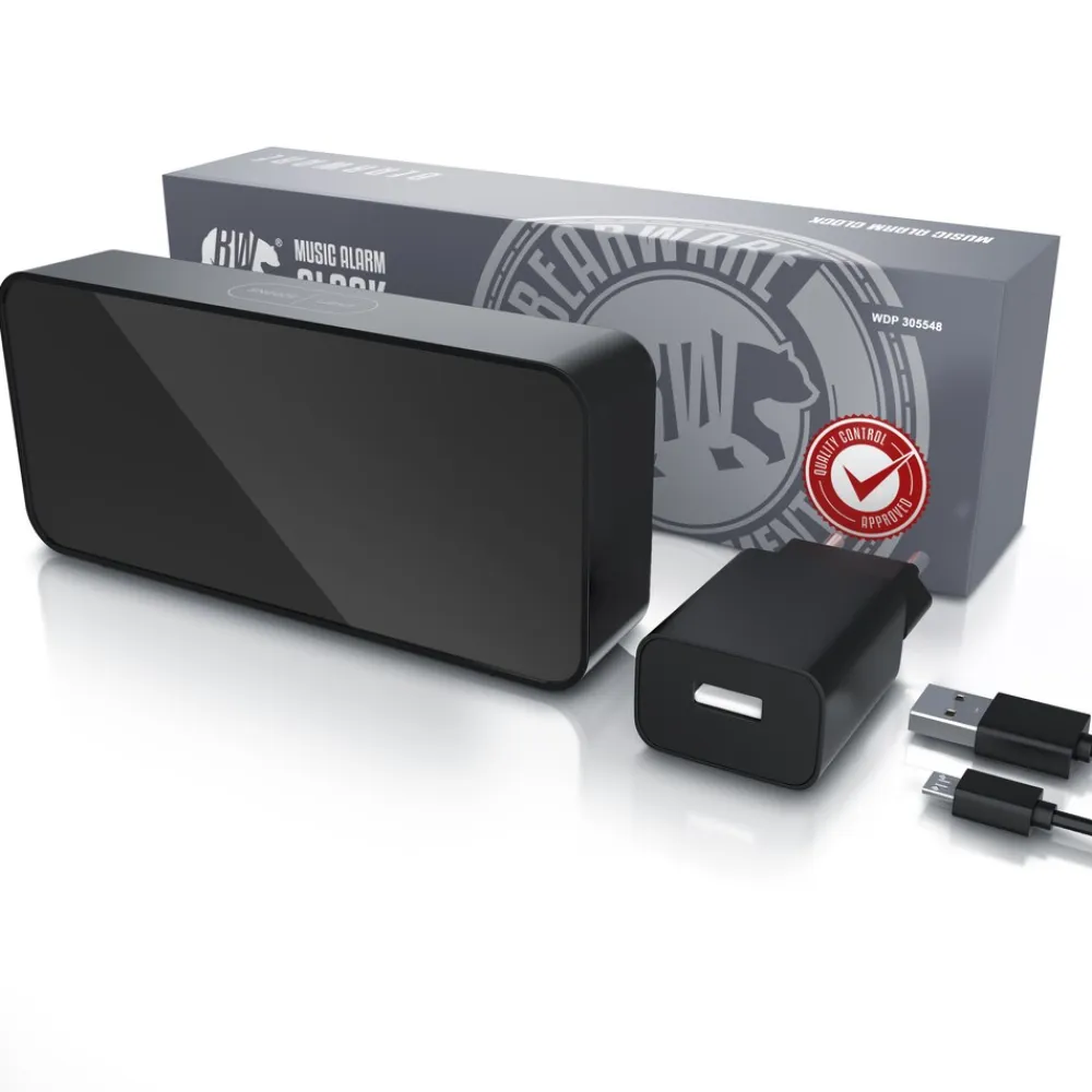 BEARWARE digitaler Wecker mit Netzteil und extra großen 2200 mAh Akku - Musikwecker Reisewecker - 13 Songs und Klingeltöne - Temperaturanzeige Online
