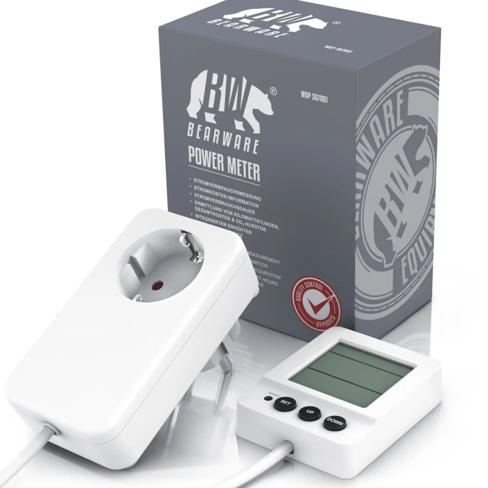 Energiekostenmessgerat digital, Strommessgerat, kabelgebundenes seperates Display, 3680 Watt, Stromverbrauchszahler, Stromzahler fiir die Steckdose, LED beleuchtet ^ BEARWARE