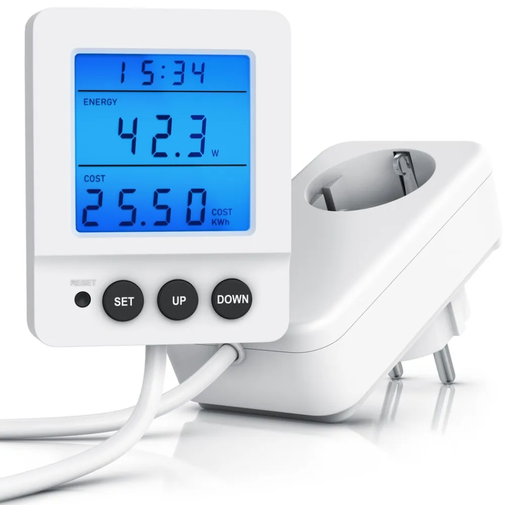 Energiekostenmessgerat digital, Strommessgerat, kabelgebundenes seperates Display, 3680 Watt, Stromverbrauchszahler, Stromzahler fiir die Steckdose, LED beleuchtet ^ BEARWARE