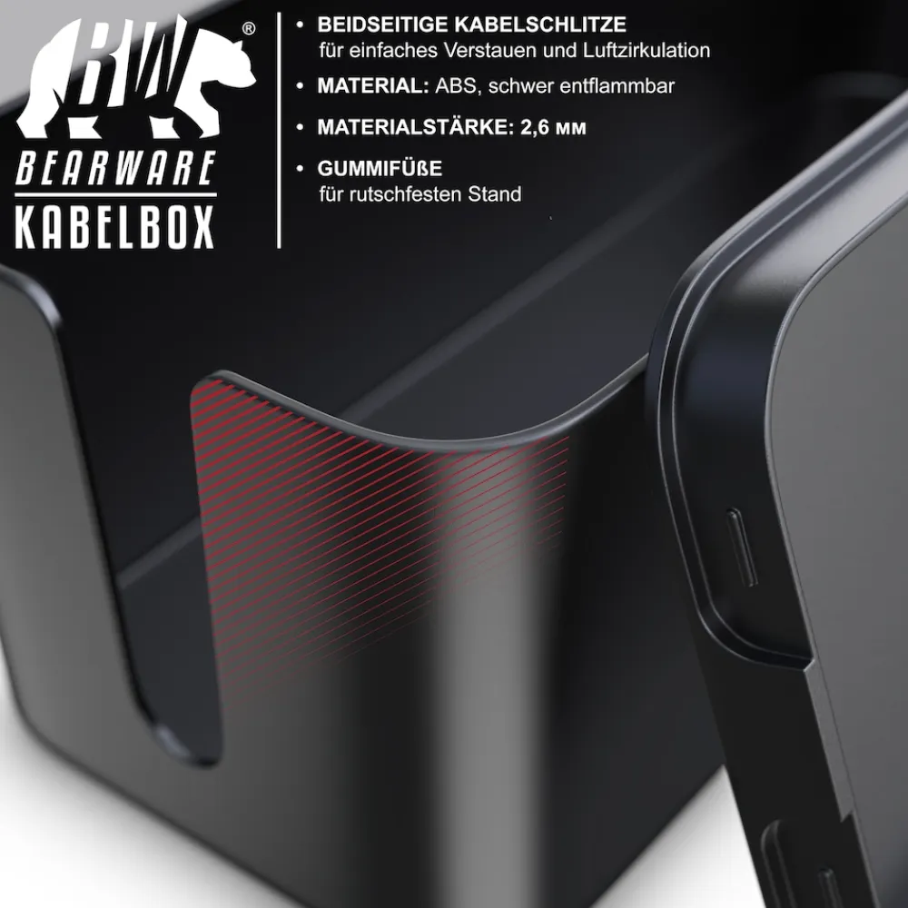 BEARWARE Kabelbox Kabelbox mit Gummifüßen - Kabelmanagement / dezente Optik / Ladebox Hot