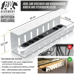 BEARWARE Kabelkanal, Edelstahl, unter dem Schreibtisch, ohne Bohren Discount