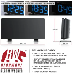 BEARWARE Radiowecker, Digitaler Radio Wecker mit Autodimmer, Snooze, 15 FM Radiospeicher Discount