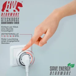 BEARWARE Steckdose mit Countdown Timer Zeitschaltuhr mit 5 einstellbaren Zeitintervallen New