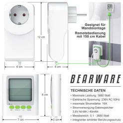 Stromverbrauchszähler mit Kabelverlängerung - Energiekostenmessgerät ^ BEARWARE