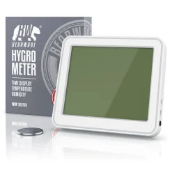 - Thermometer Hygrometer - Temperatur und Luftfeuchtigkeit - Uhrzeit - gut ablesbare LCD-Anzeige - Magnethalter, Aufhängeöse und Standfuß ^ BEARWARE Online