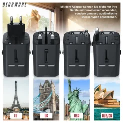 Universal Reiseadapter mit USB Ladestation für über 140 Länder/Regionen /2x USB Buchse ^ BEARWARE Online
