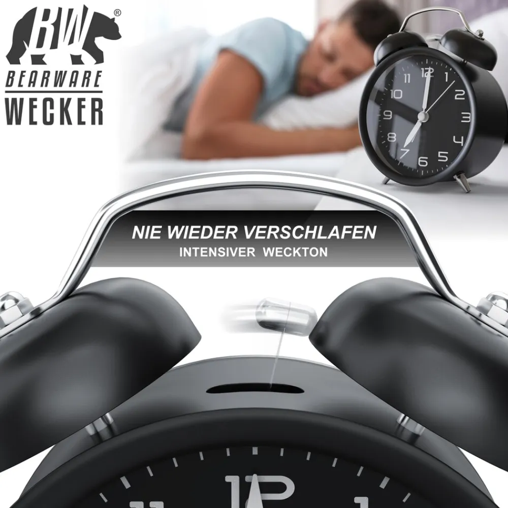 Wecker analog, laut, ohne Ticken, Retro-Design ^ BEARWARE Outlet