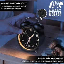 Wecker analog, laut, ohne Ticken, Retro-Design ^ BEARWARE Outlet