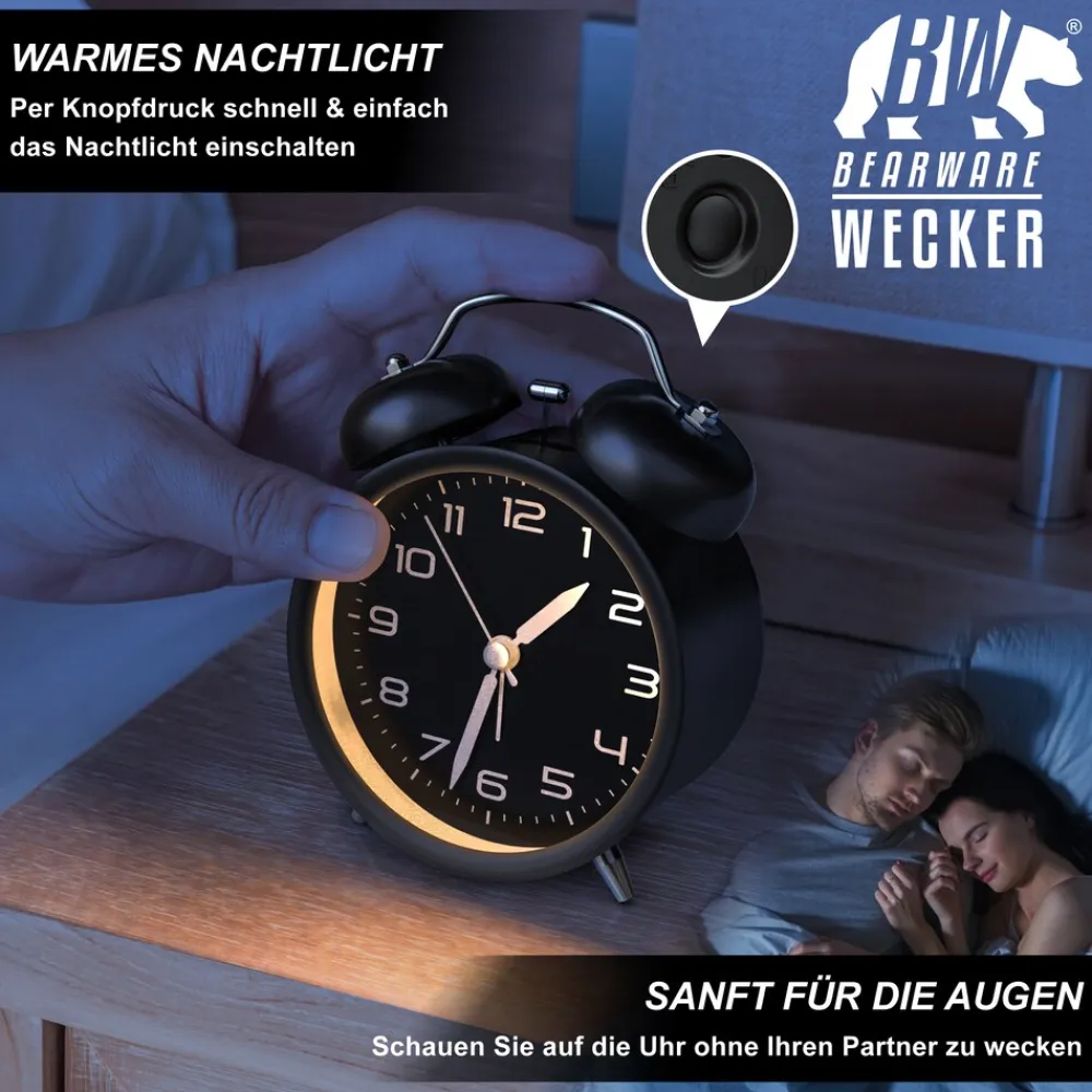 Wecker analog, laut, ohne Ticken, Retro-Design ^ BEARWARE Outlet