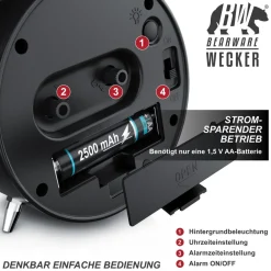 Wecker analog, laut, ohne Ticken, Retro-Design ^ BEARWARE Outlet