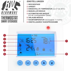 BEARWARE WLAN Thermostat Steckdose - Steckdosenthermostat - WiFi Smart Life, TUYA - für Heizgeräte - mit Share-Funktion - 5°-35°C Sale