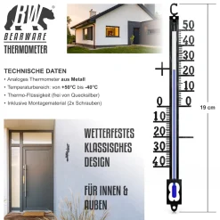 2x Analoges Thermometer aus Metall, wetterfest Außenwetterstation (Messbereich -40° bis +50° C – klassisches Design) ^ BEARWARE Clearance