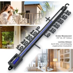 2x Analoges Thermometer aus Metall, wetterfest Außenwetterstation (Messbereich -40° bis +50° C – klassisches Design) ^ BEARWARE Clearance