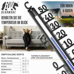 2x Analoges Thermometer aus Metall, wetterfest Außenwetterstation (Messbereich -40° bis +50° C – klassisches Design) ^ BEARWARE Clearance