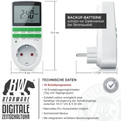 4x Zeitschaltuhr, digital, programmierbar, LCD Display, Steckdosen Timer, max. 3680W ^ BEARWARE Best