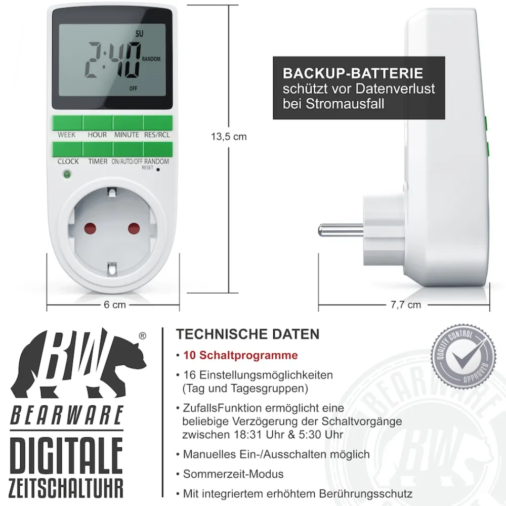 4x Zeitschaltuhr, digital, programmierbar, LCD Display, Steckdosen Timer, max. 3680W ^ BEARWARE Best