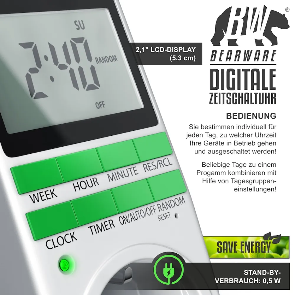4x Zeitschaltuhr, digital, programmierbar, LCD Display, Steckdosen Timer, max. 3680W ^ BEARWARE Best