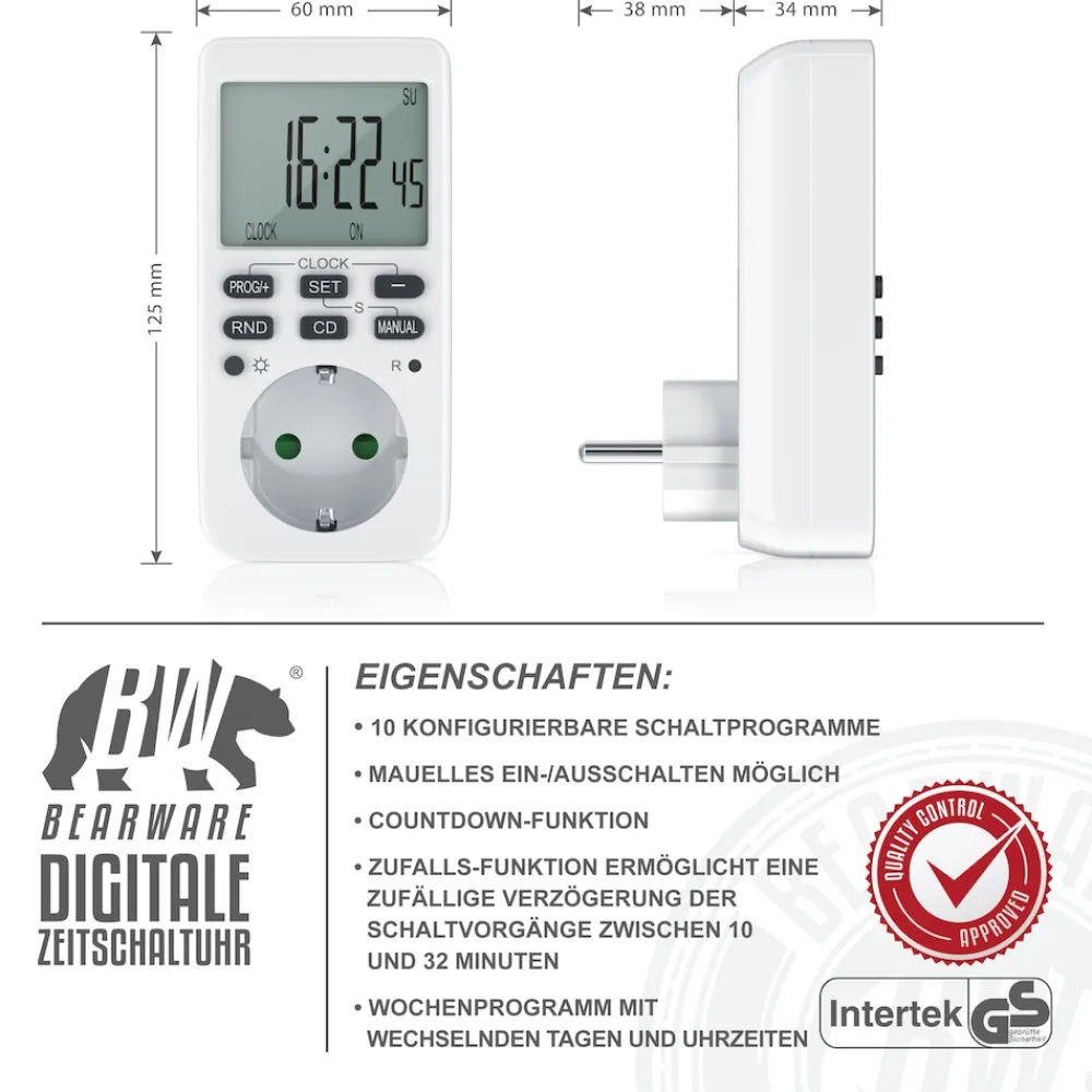 BEARWARE Zeitschaltuhr programmierbar mit LCD Display Steckdosen Timer / max 3680W Discount