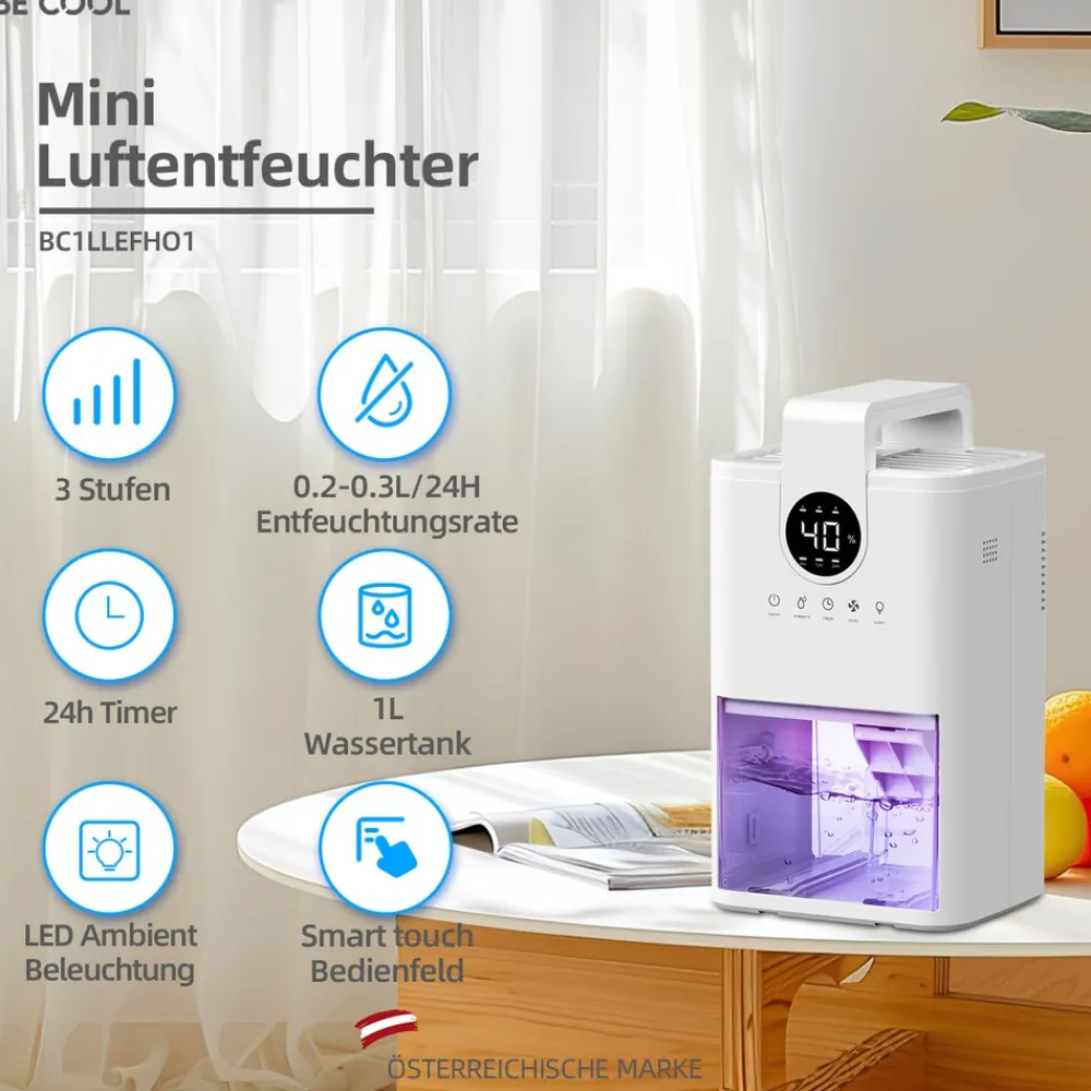 Mini-Luftentfeuchter mit 1 Liter Wassertank BC1LLEFHO1 ^ Be Cool