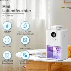 Mini-Luftentfeuchter mit 1 Liter Wassertank BC1LLEFHO1 ^ Be Cool