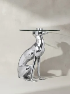Beistelltisch – Aluminium Silber Figur Hund ^ KADIMA DESIGN Sale