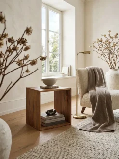 KADIMA DESIGN Beistelltisch Massivholz Cube Regal Landhausstil MUMBAI, 33x43x43 cm Akazie Hot