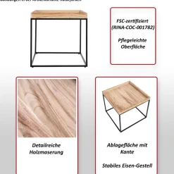 Beistelltisch -K71, Kaffeetisch Couchtisch Tisch, Paulownia-Holz Metall 60x60x60cm ~ dunkelbraun ^ MCW Hot