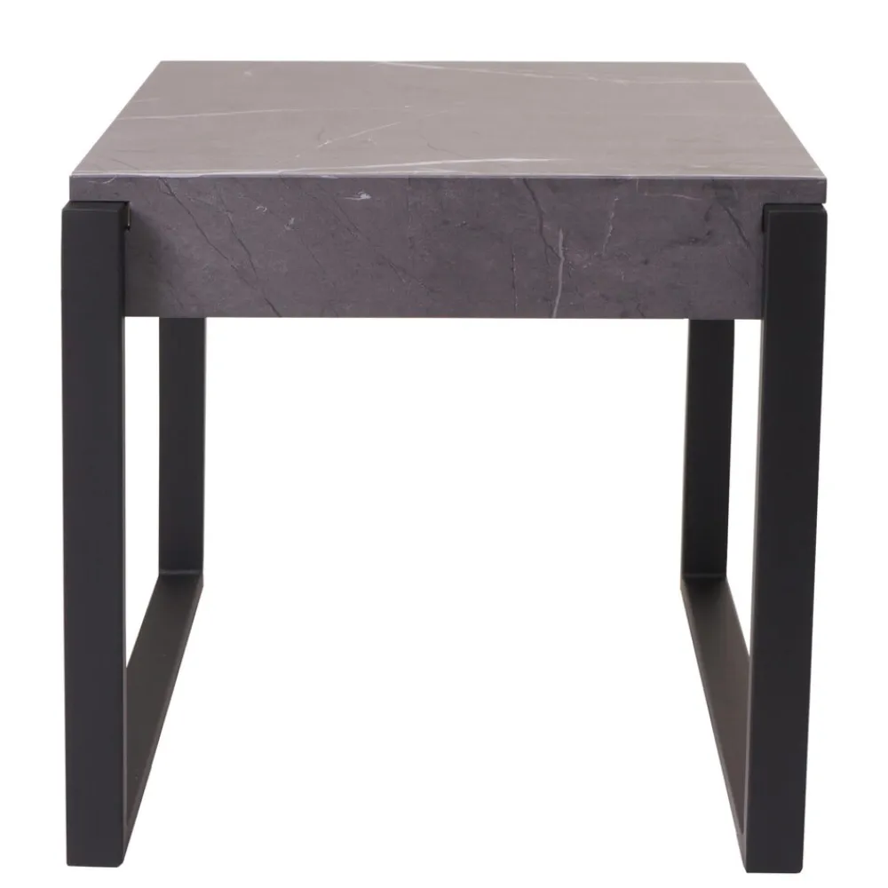 MCW Beistelltisch -L53, Kaffeetisch Nachttisch Loungetisch Couchtisch, Metall 51x50x54cm ~ Marmor-Optik grau Discount