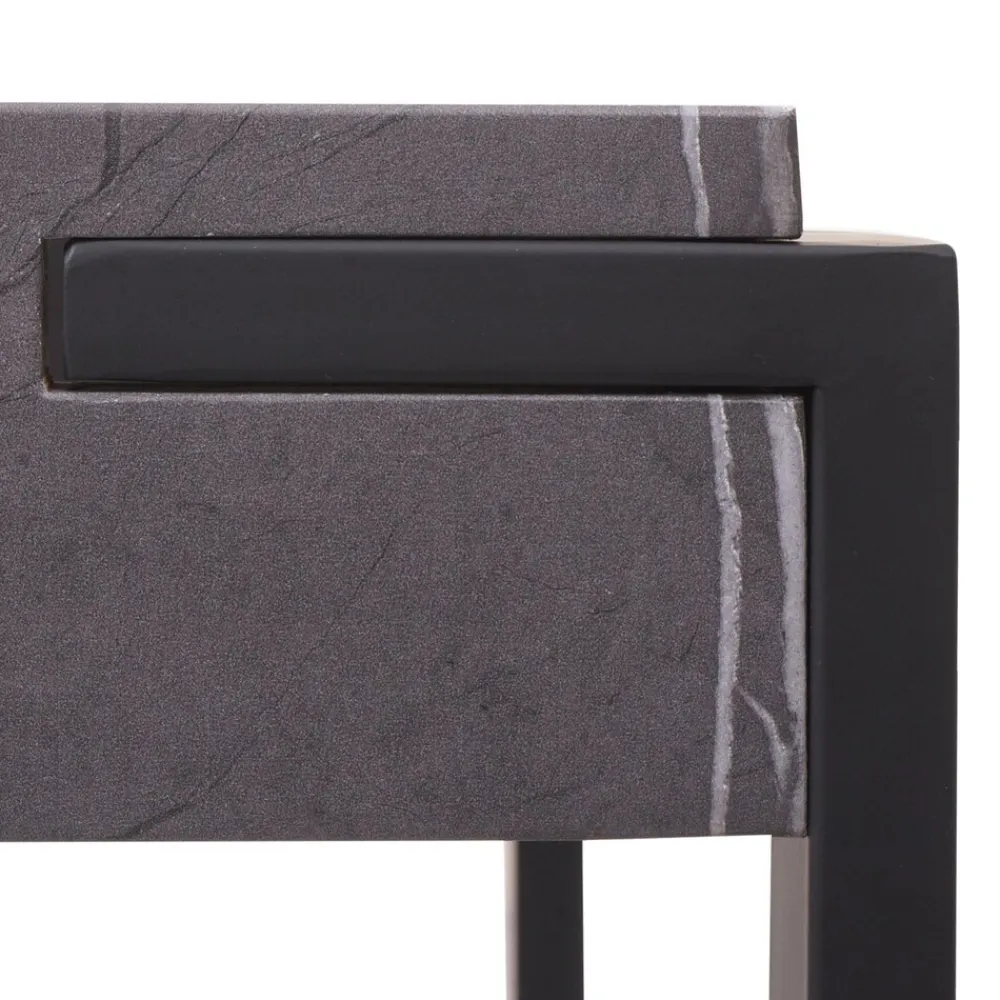 MCW Beistelltisch -L53, Kaffeetisch Nachttisch Loungetisch Couchtisch, Metall 51x50x54cm ~ Marmor-Optik grau Discount