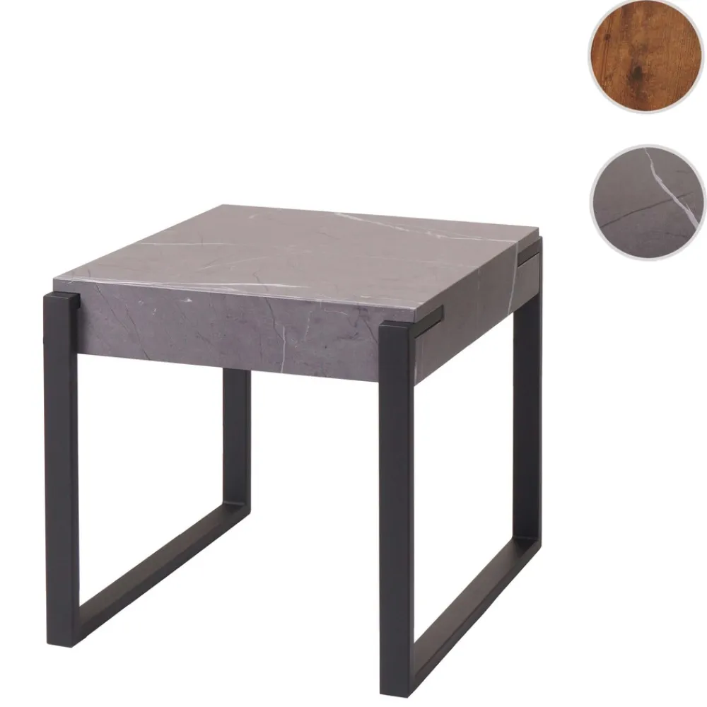 MCW Beistelltisch -L53, Kaffeetisch Nachttisch Loungetisch Couchtisch, Metall 51x50x54cm ~ Marmor-Optik grau Discount