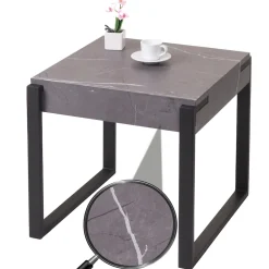 MCW Beistelltisch -L53, Kaffeetisch Nachttisch Loungetisch Couchtisch, Metall 51x50x54cm ~ Marmor-Optik grau Discount