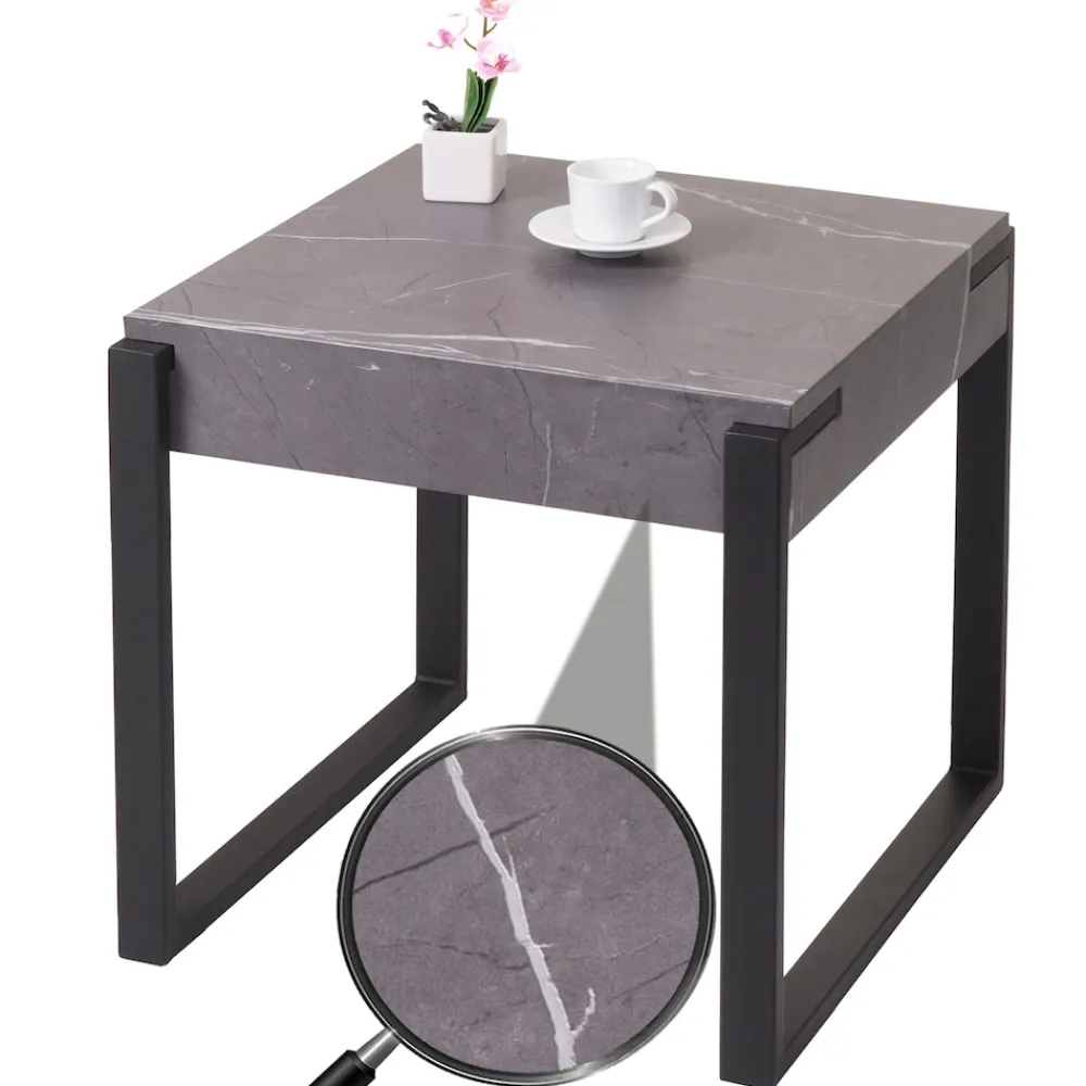 MCW Beistelltisch -L53, Kaffeetisch Nachttisch Loungetisch Couchtisch, Metall 51x50x54cm ~ Marmor-Optik grau Discount
