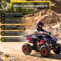 Actionbikes Motors Benzin-Jugend-Quad S-10, 125ccm, ATV, Gepäckträger, Not-Aus-Leine, Halbautomatik, Scheibenbremse Metallic/Rot Sale