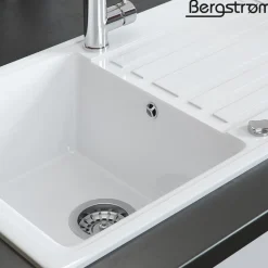 Bergström BERGSTRÖM Keramik Spüle VALENCIA Beschichtet Küche Einbauspüle Spülbecken Weiß Discount