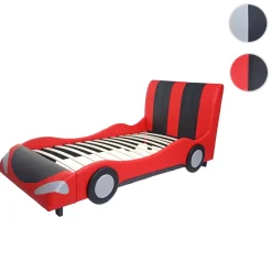 MCW Bett -E14, Auto Junge Kinderbett Jugendbett, Lattenrost Kunstleder Holz 190x100cm ~ schwarz-rot New