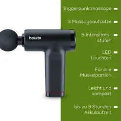 Beurer MG 89 Compact Power Massagegerät (Aktivierung und Regeneration durch gezielte Muskelmassage, bürstenloser Motor, kompaktes Design, 3 Massageaufsätze, 5 Intensitätsstufen, bis zu 4 h Akku-Laufzeit, LED-Leuchten) Clearance